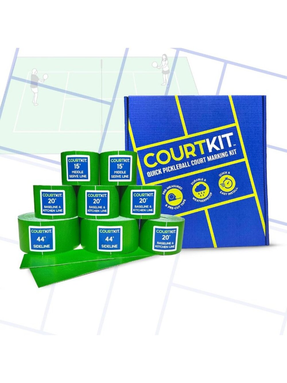 Pre-Measured Pickleball Court Marking Kit for Indoor & Outdoor Play - Easy